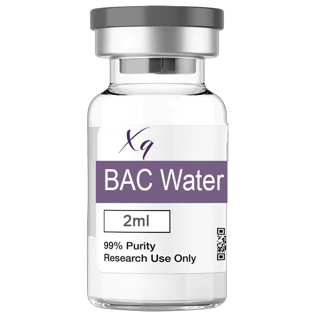 A vial of BAC Water with a purple label, indicating 2ml and 99% purity.