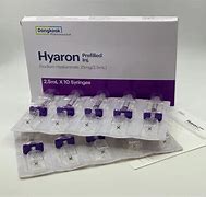 A box of Hyaron HA Skin Booster with ten pre-filled syringes visible.