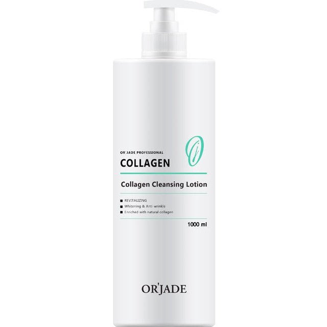 A white pump bottle of OR'JADE Collagen Cleansing Lotion, 1000 ml.