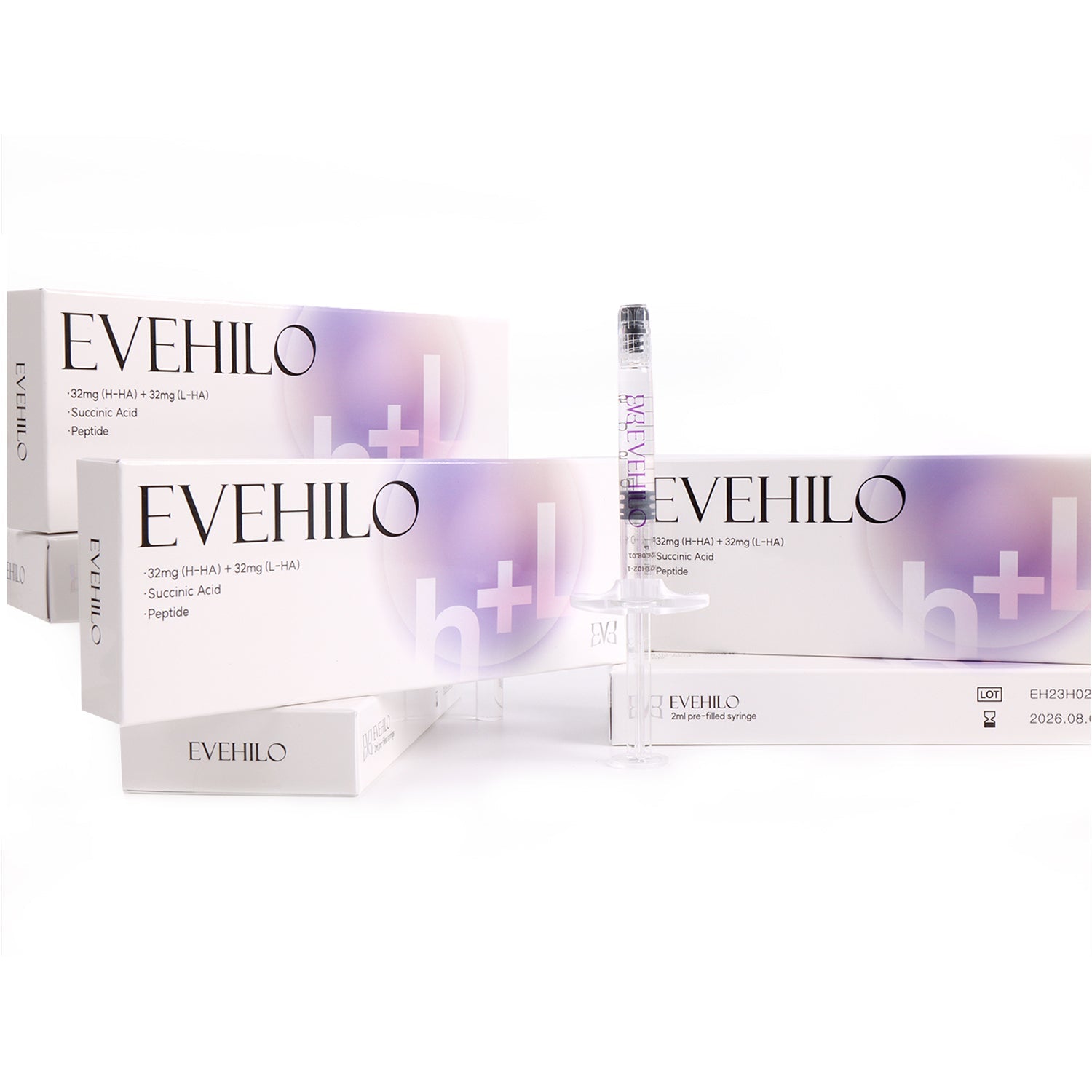 EVEHILO skincare product packaging on a white background