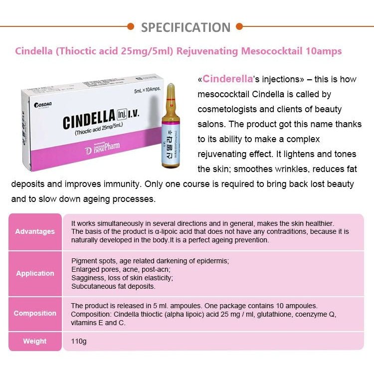 Cindella Thioctic acid 25mg/5ml Rejuvenating Mesococktail 10 amps.