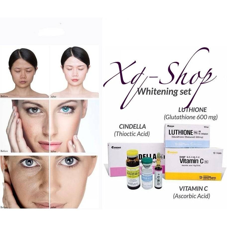 Cindella Skin Anti-Aging Boost Whitening Set with before and after skin results.