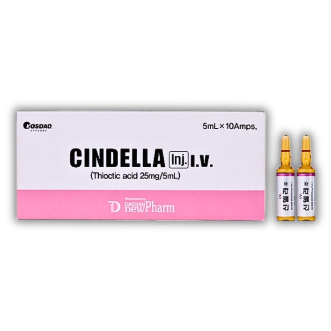 Cindella Inj. I.V. (Thioctic acid 25mg/5mL) box with two ampoules.