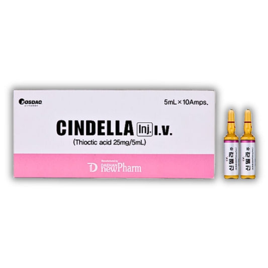Cindella Inj. I.V. (Thioctic acid 25mg/5mL) box with two ampoules.