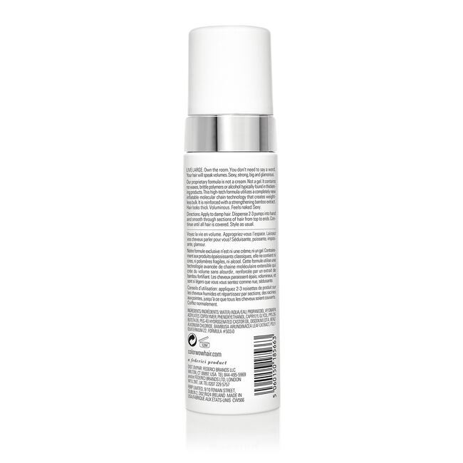 White and silver Color WOW Xtra Large Bombshell Volumizer bottle with text.