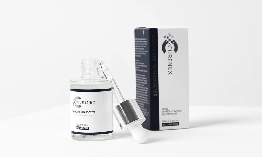 Curenex Daily Care Skin Booster Serum bottle with dropper and product box.