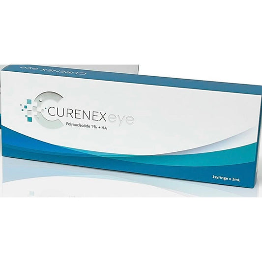 A white box with blue accents for Curenex Eye, containing 1 syringe x 2ml.