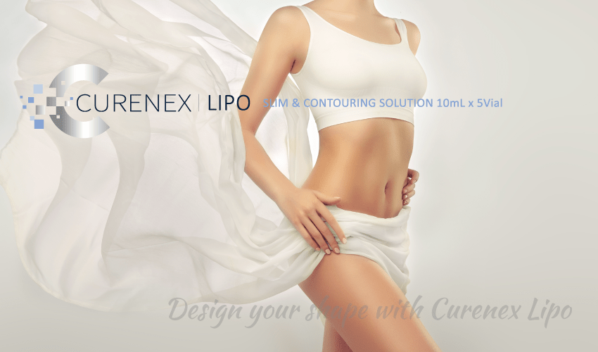 A woman with a toned midsection and legs, with "Curenex Lipo" text.