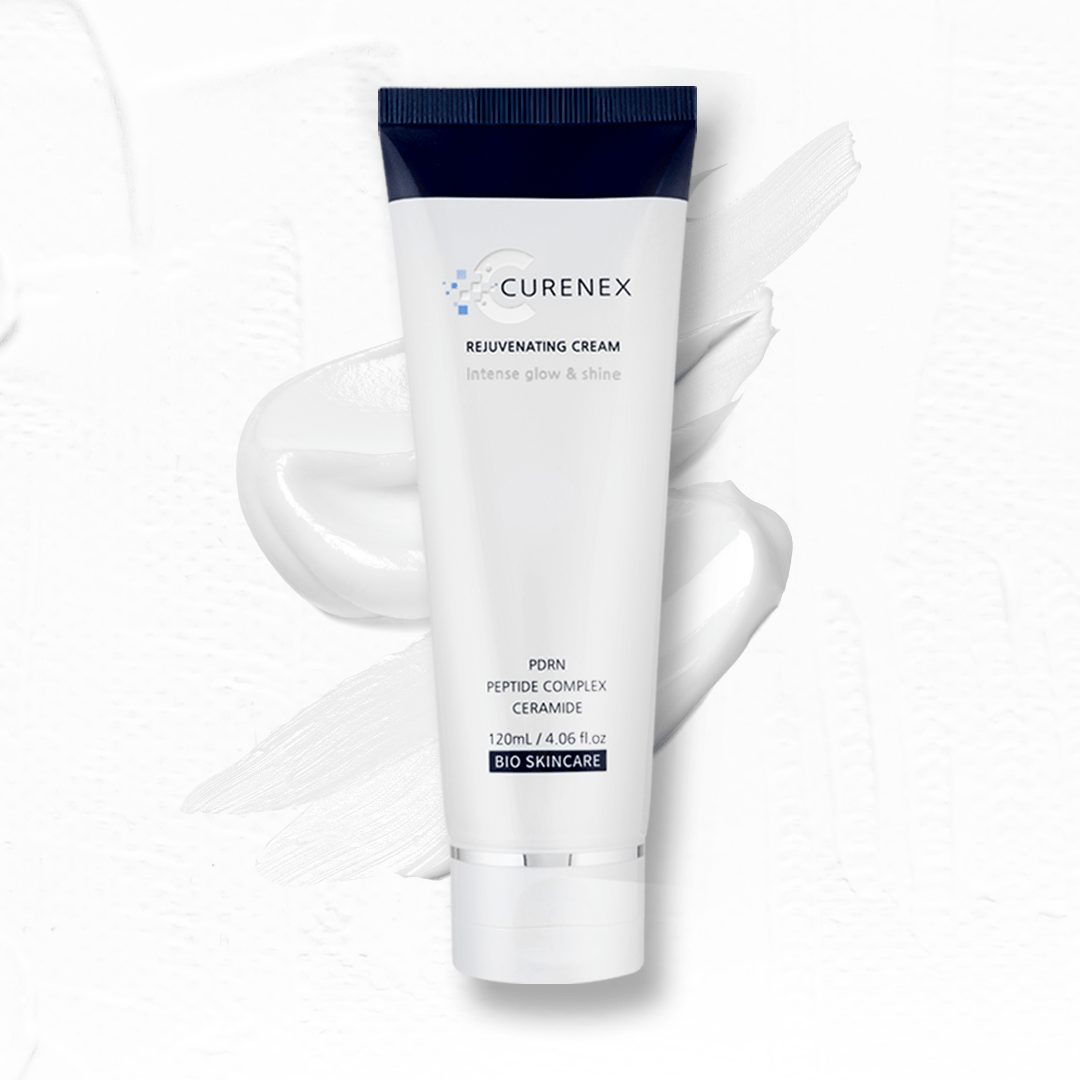 White Curenex Rejuvenating Cream tube with a dark blue cap on a white background.