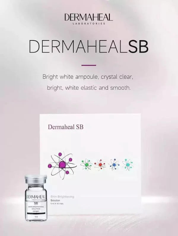 DermaHeal SB skin brightening solution with 10 vials and a box.