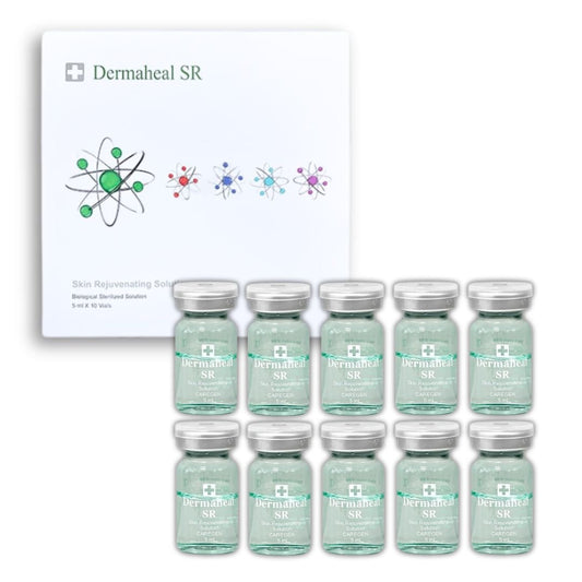DermaHeal SR box with 10 vials of skin rejuvenating solution.