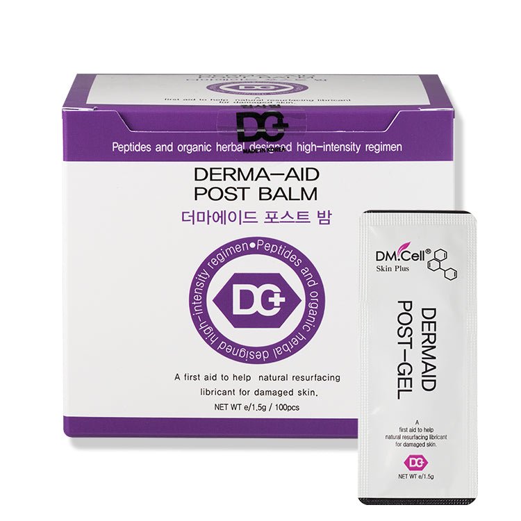 DM. Cell Skin Plus Derma-Aid Post Balm box with a single gel packet.