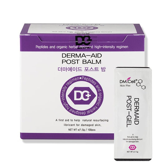 DM. Cell Skin Plus Derma-Aid Post Balm box with a single gel packet.