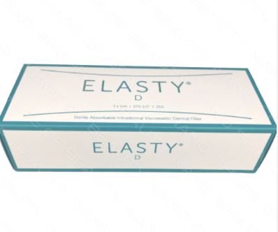 A white box with a teal border features the product name "ELASTY D" in teal text.