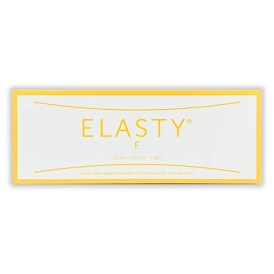 A white and yellow box for Elasty F Plus HA 24mg dermal filler.