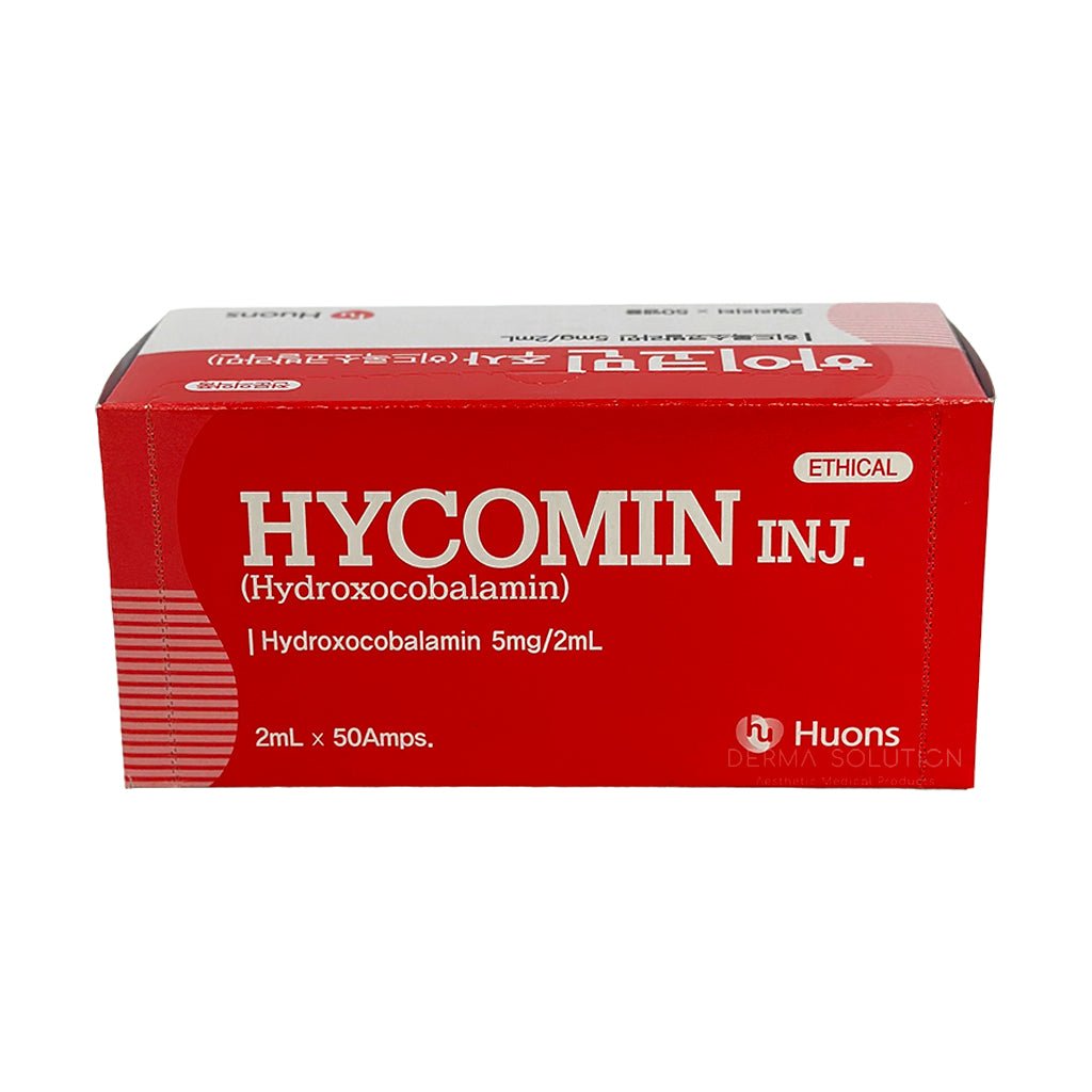 Red box of Hycomin Vitamin B-12 Concentrate 5,000mg with white text.
