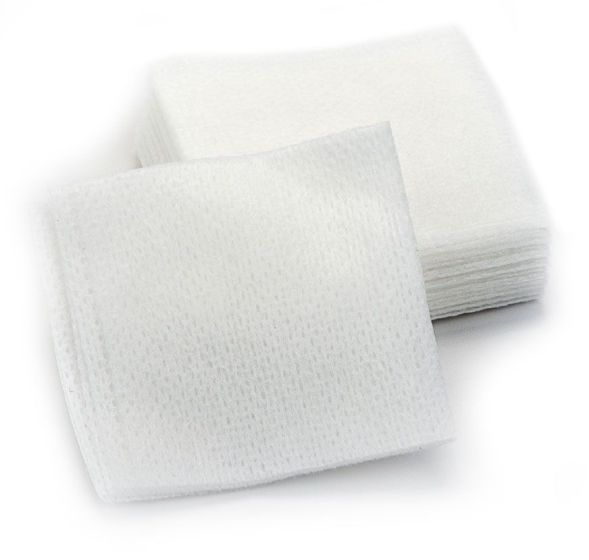 Two stacks of white, square, non-linting silken wipes are shown on a white background.