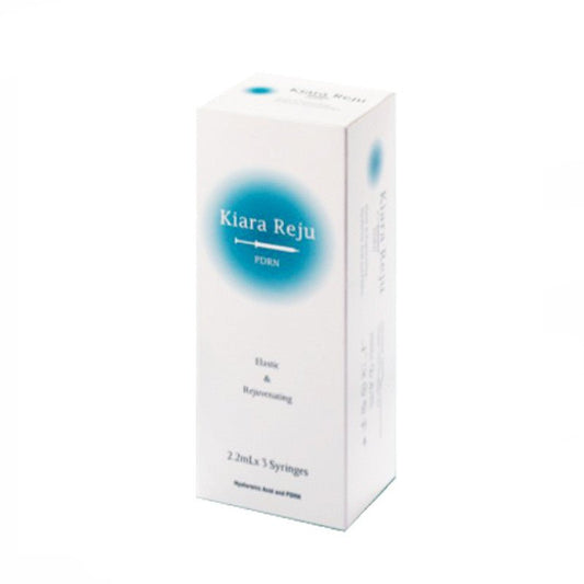 A white box of Kiara Reju PDRN with blue text, containing 3 syringes.
