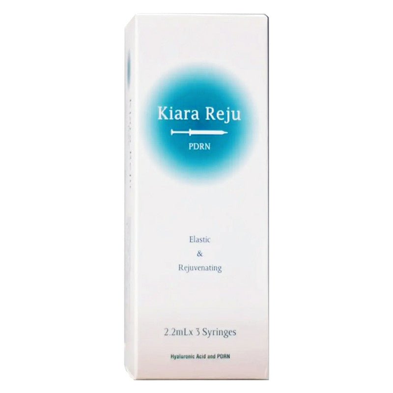 A white box for Kiara Reju PDRN, featuring a blue circle with a syringe icon.