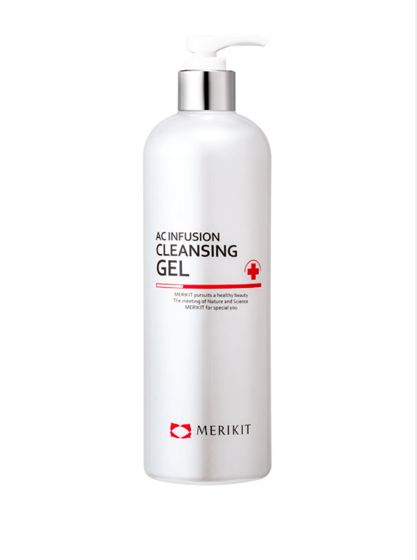 White MERIKIT AC Infusion Cleansing Gel bottle with a pump dispenser.