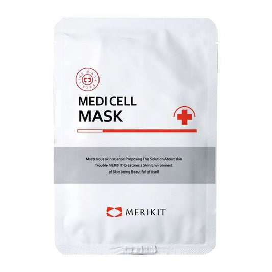 MERIKIT Medi Cell Mask in a white and gray pouch with red text and a medical cross.