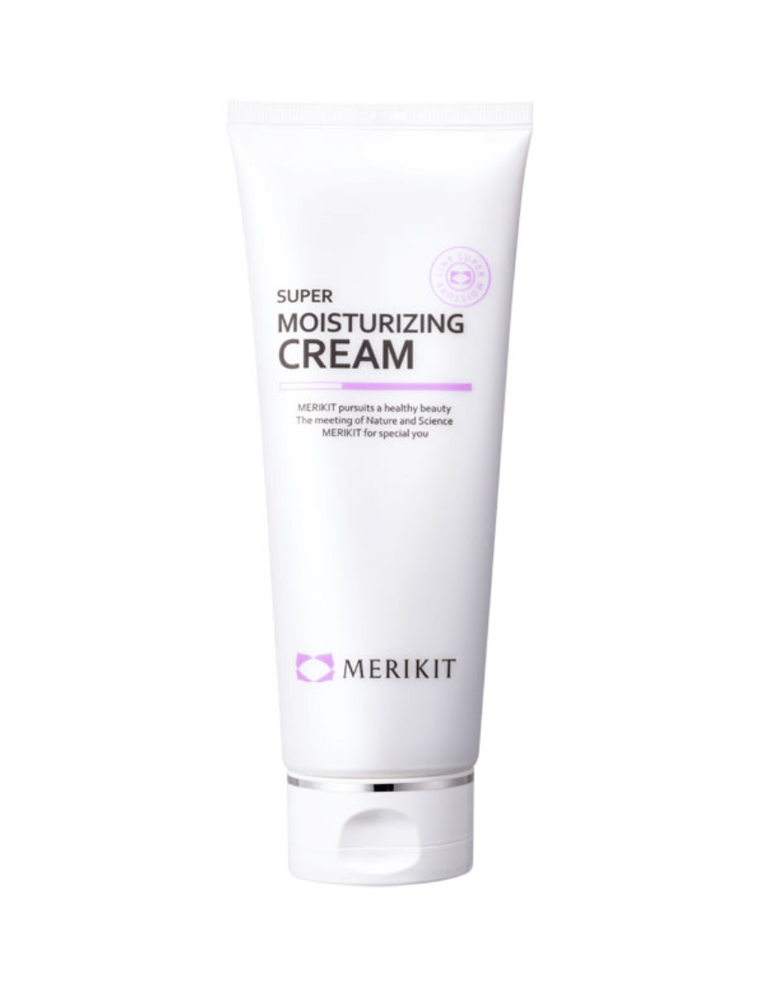 MERIKIT Super Moisturizing Cream in a white tube with a silver cap.