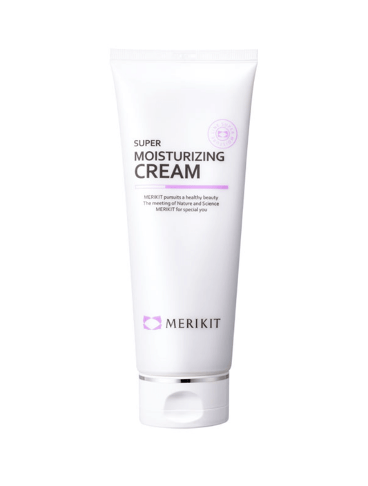 MERIKIT Super Moisturizing Cream in a white tube with a silver cap.