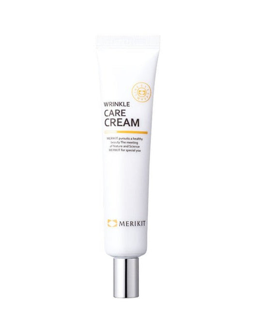 White tube of MERIKIT Wrinkle Care Cream with a silver cap.