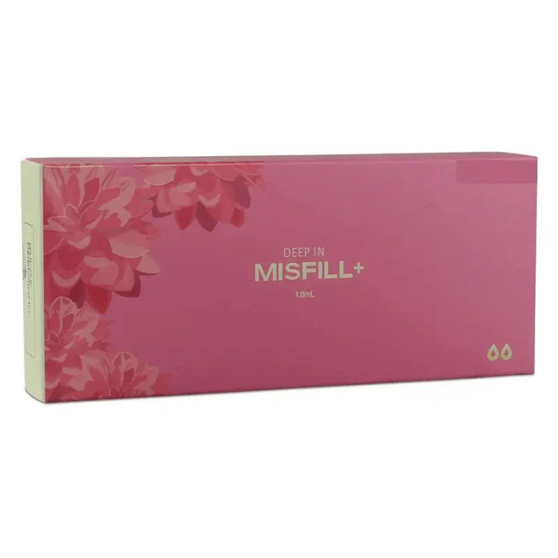A pink box with floral designs and "DEEP IN MISFILL+ 1.0mL" printed on it.