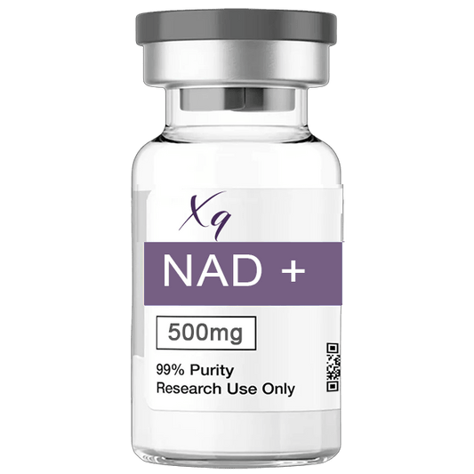 A vial of NAD+ 500mg with 99% purity for research use only.