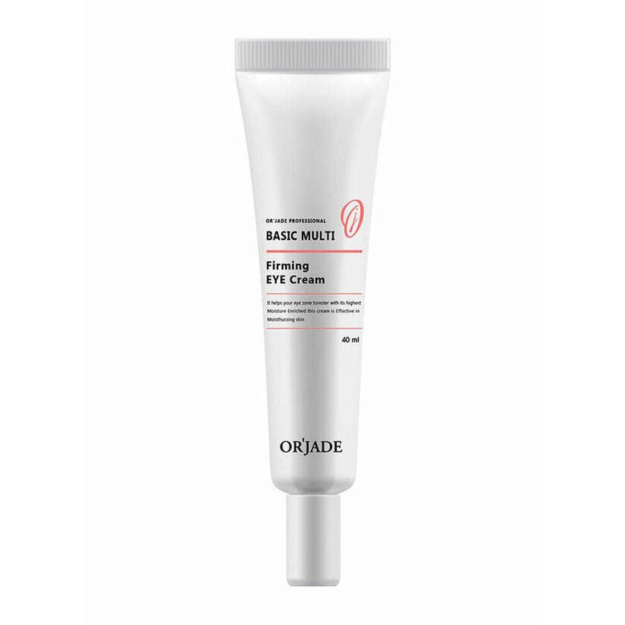 OR'JADE Firming Eye Cream in a white tube with a red accent.