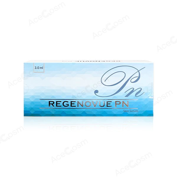 A light blue and white box for Regenovue PN skin serum, with "3.0 ml" on the top left.