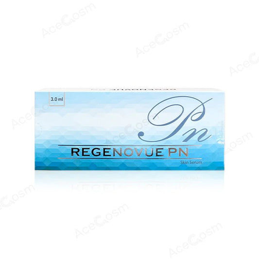 A light blue and white box for Regenovue PN skin serum, with "3.0 ml" on the top left.