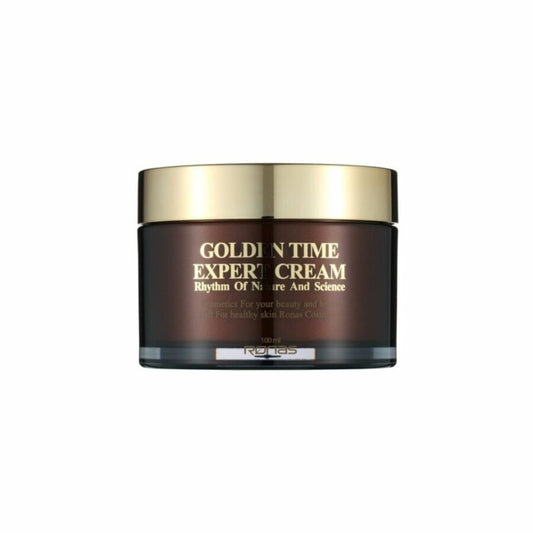 A brown jar of Ronas Golden Time Expert Cream with a gold lid.