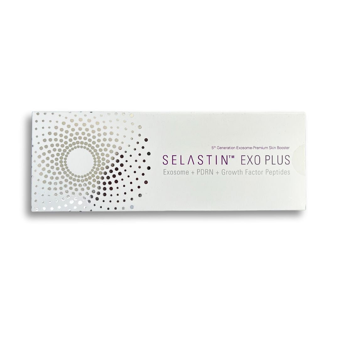 Selastin Exo Plus box with "Exosome + PDRN + Growth Factor Peptides" text.