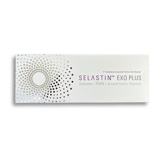 Selastin Exo Plus box with "Exosome + PDRN + Growth Factor Peptides" text.