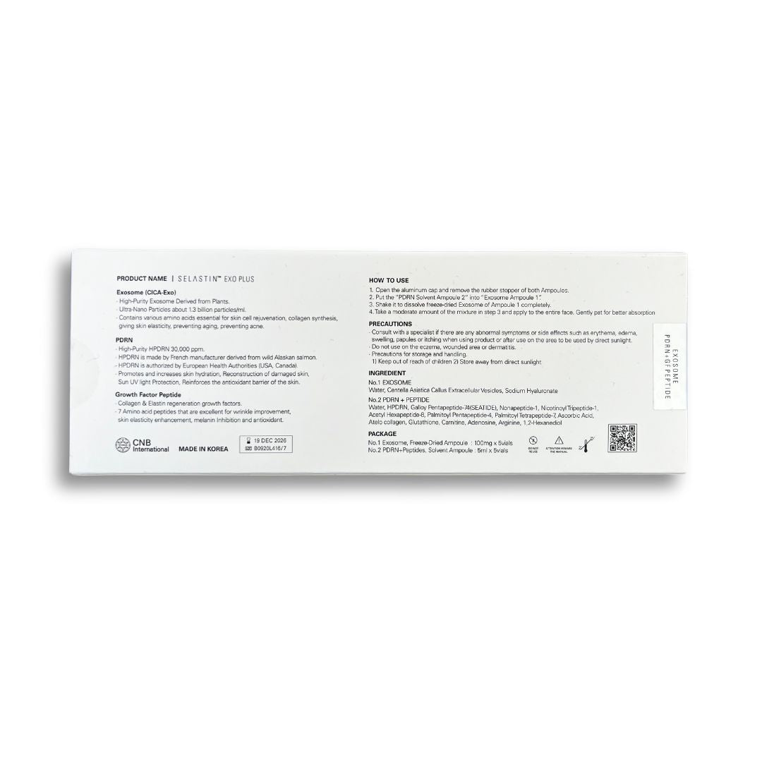A white box of Selastin Exo Plus with product information and instructions.