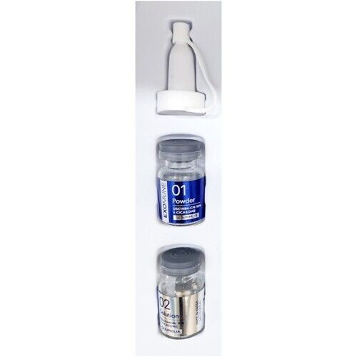 Three vials of Skinphilia Exomune Exosome Skin Booster, two with labels and one with a dropper.
